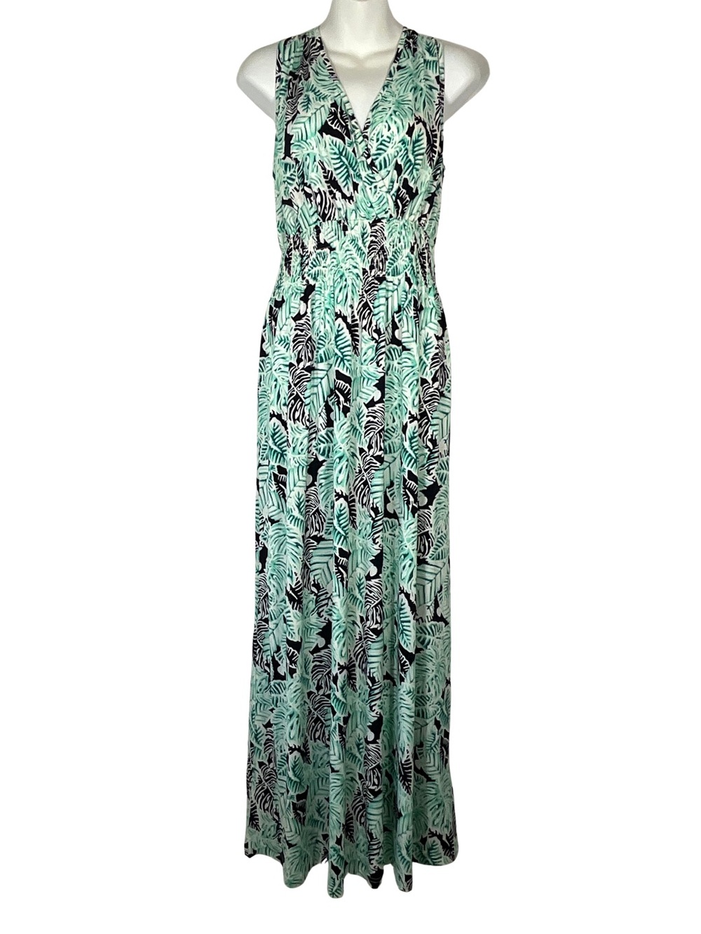Kranda Dress Size XL Green Tropical Sleeveless Maxi Dress with V-Neck - Picture 3 of 7